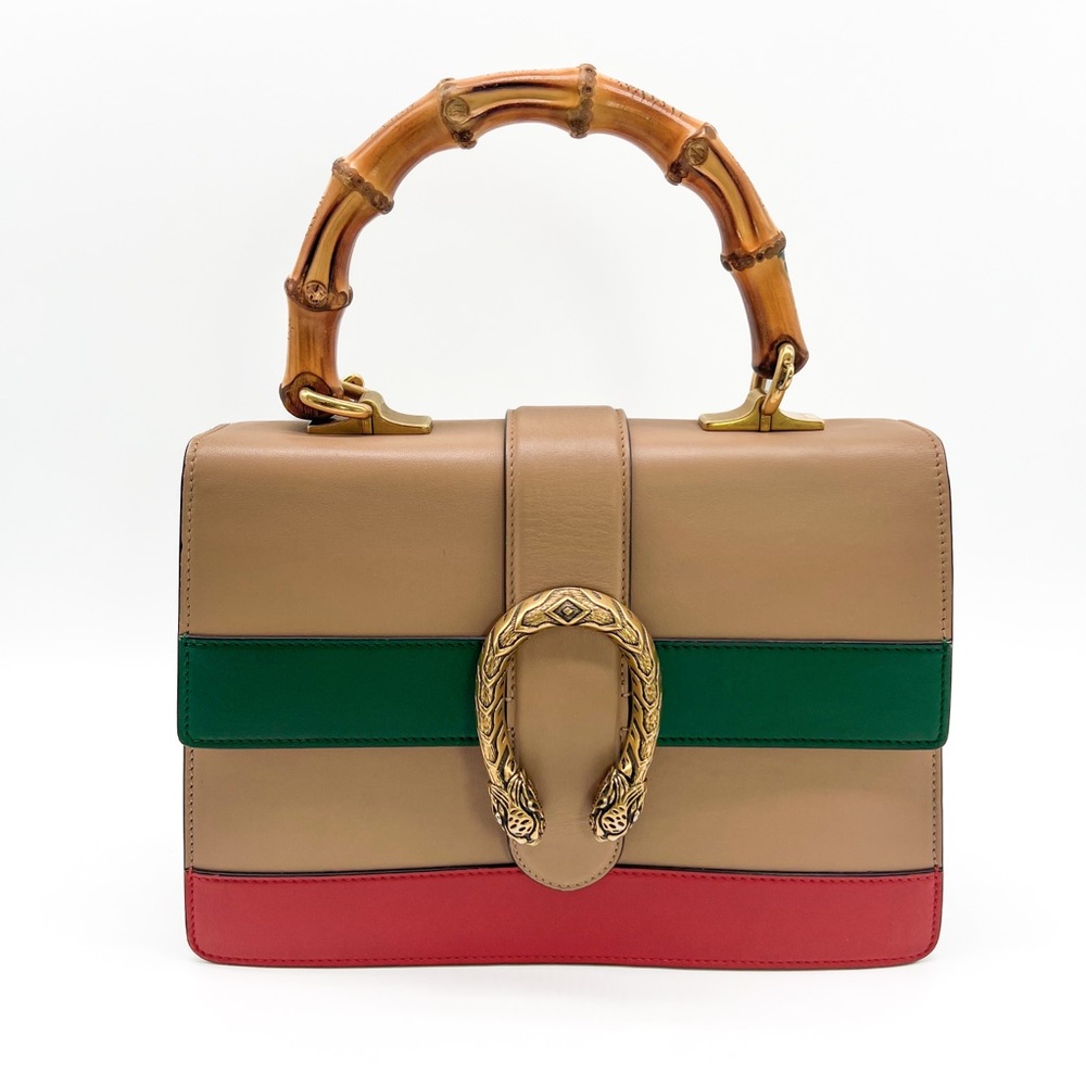 Gucci Calfskin Bamboo Web Medium Dionysus Top Handle Bag Red and Green - Picture 3 of 17